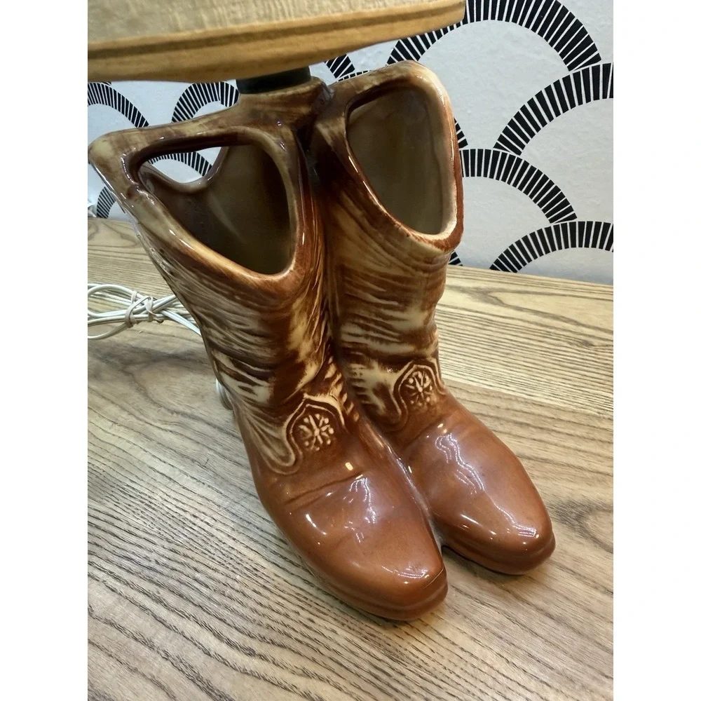 VTG McCoy Western Lamp Double Brown Ceramic Cowboy Boots Excellent Condition
